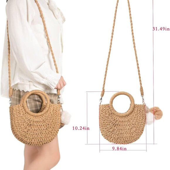 Women's Straw Beach Crossbody Bag Mini Tote Handwoven Summer Shoulder - Picture 2 of 7